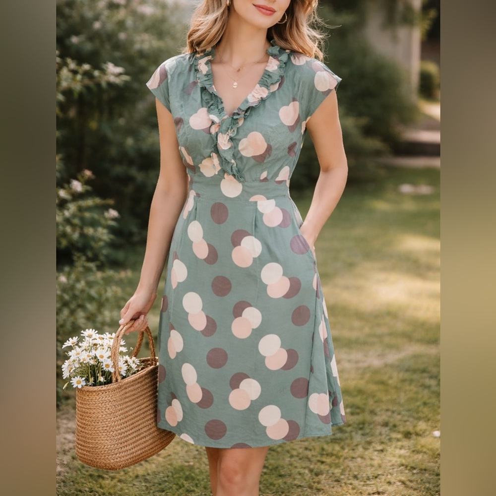 Boden silk polka dot cottage ruffle dress - 2